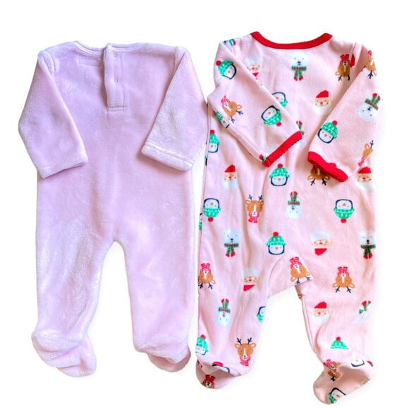 Infant Girl Sleepers Bodysuits 0-3 Months Lot of 2 Long Sleeve Soft Warm Pajamas - Picture 2 of 4